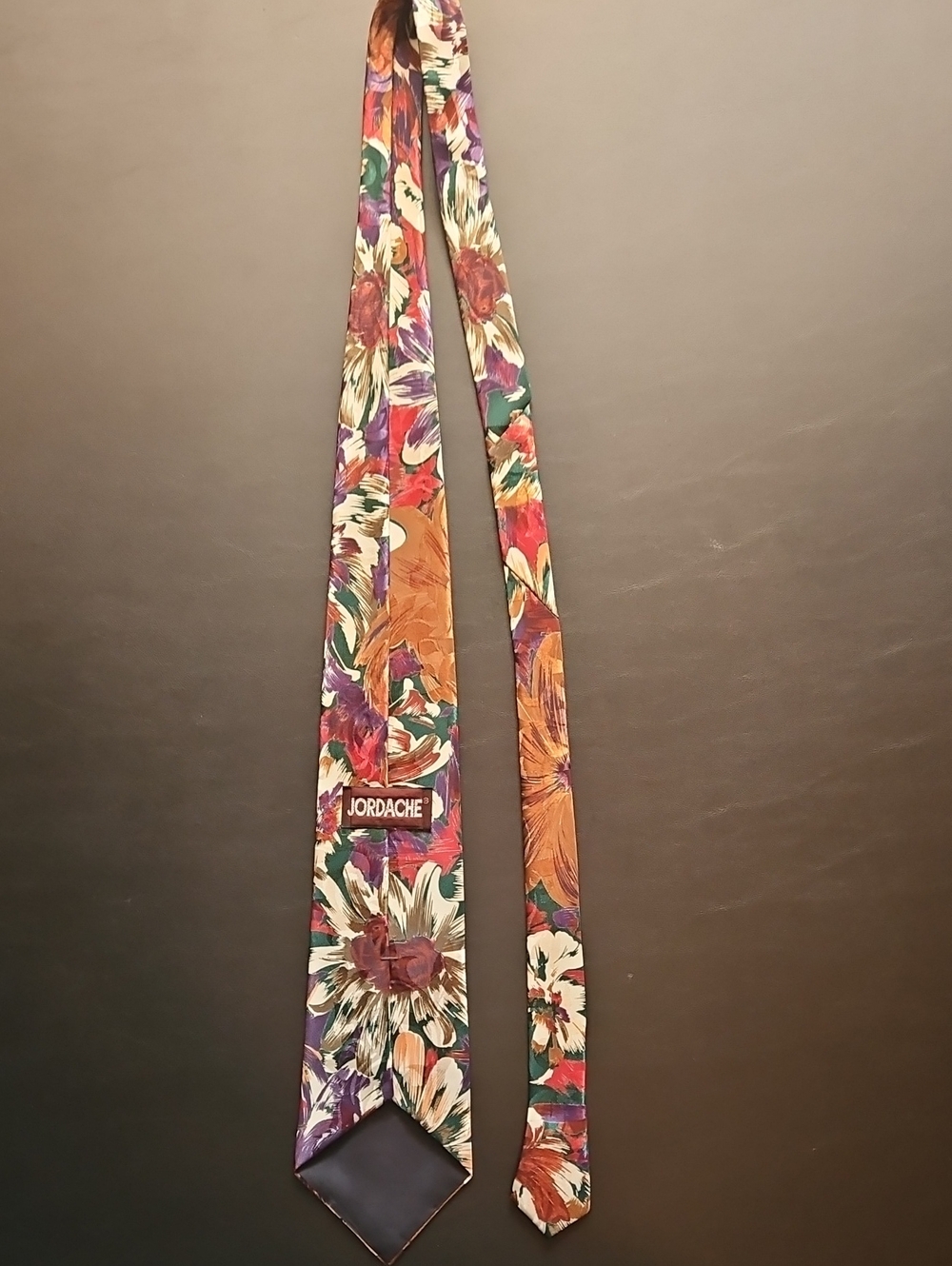 Jordache Floral Skinny Tie in Orange, Purple, Green, Cream & Brown